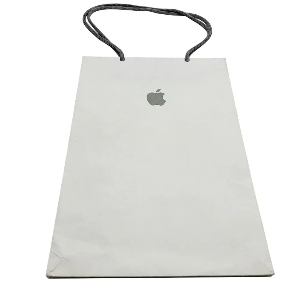 Apple Store Shopping Bag Gift Bag 11X8X5 White Grey Paper Reusable
